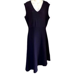 ELIZA J NAVY BLUE KNIT SLEEVELESS DRESS ASYMMETRICAL HEM SIZE LARGE